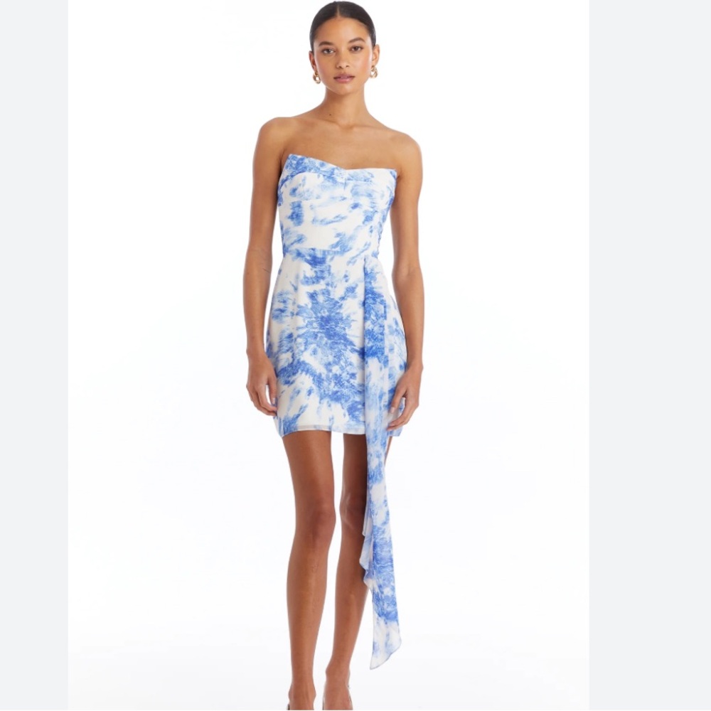 Blue and White Tie-Dye Dress Strapless